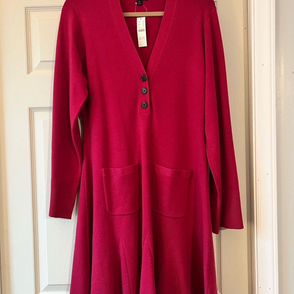 NWT J. Crew Vibrant Red Long Sleeve Dress